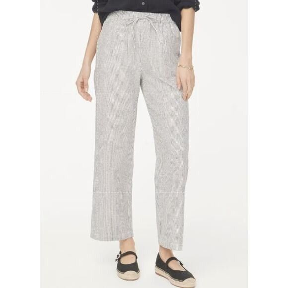 J.CREW Linen-Blend Slim Wide-Leg Drawstring Pant 6 Striped White Pull-On NWT B25 - Picture 1 of 6